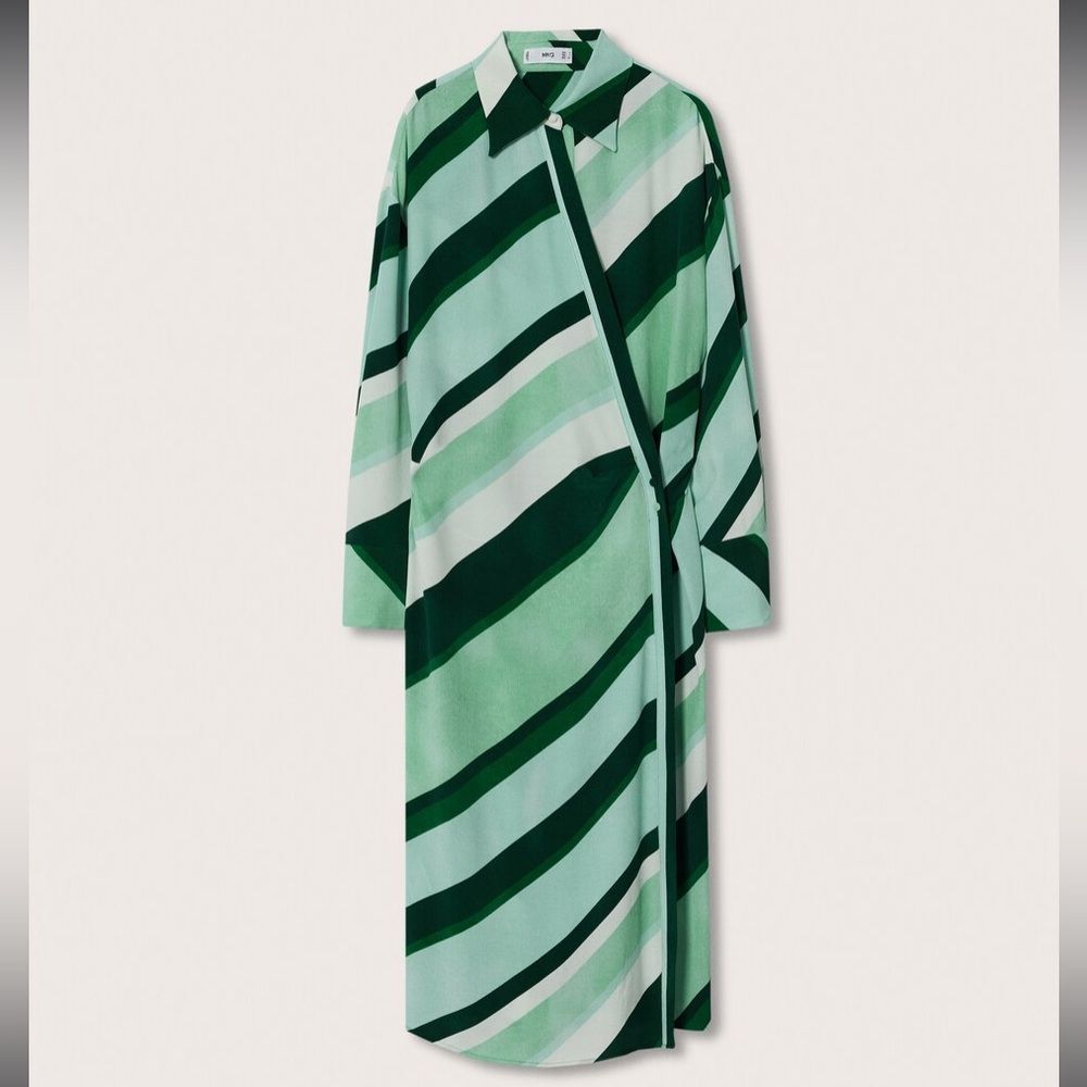 FRESH & EFFORTLESS | Mango Green Striped Print Dress - NWT Size Medium - Picture 2 of 14